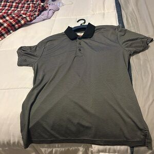 Grand Slam Black and White Striped Polo Shirt